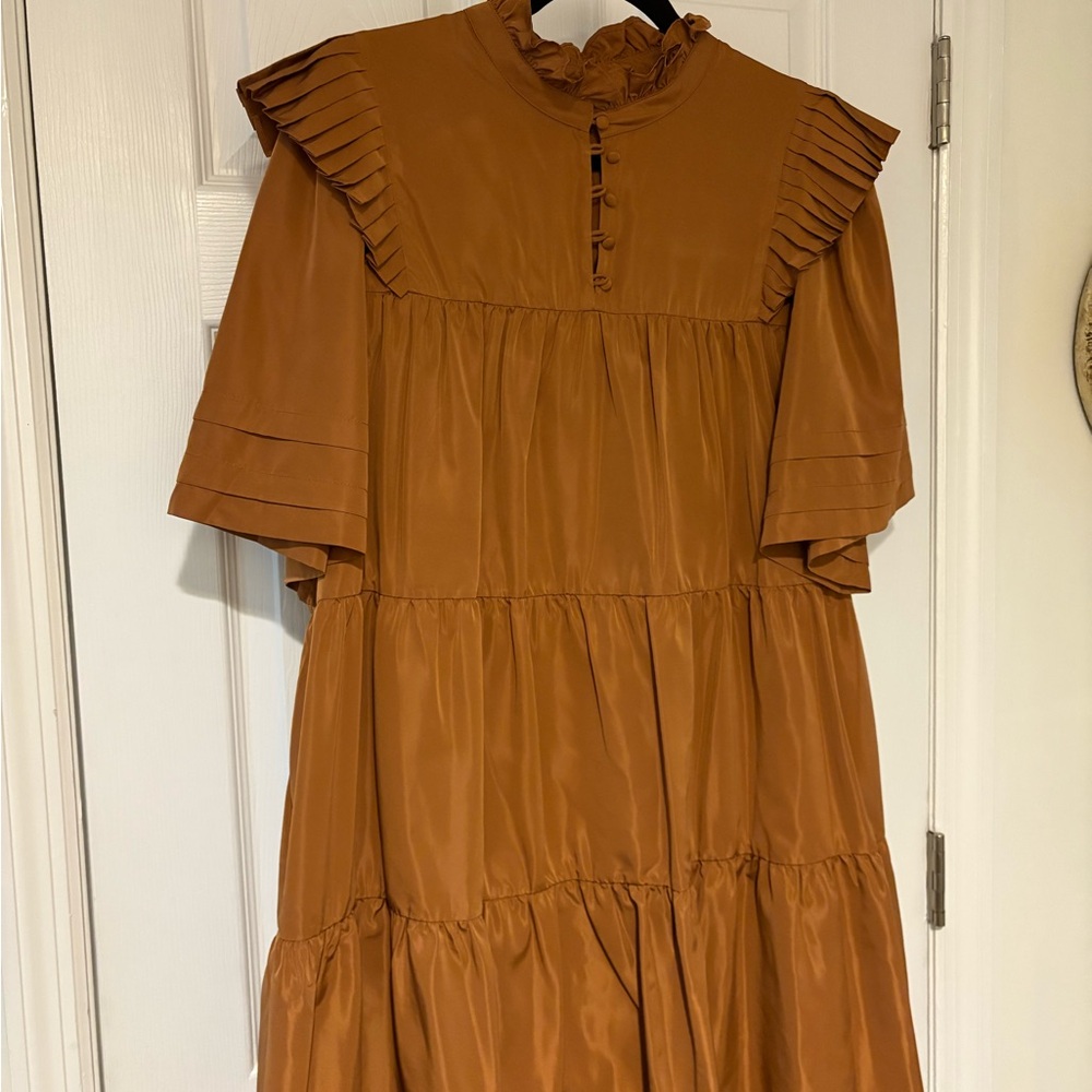 NWOT CROSBY by Mollie Burch Rich Tan Tiered Mini Dress